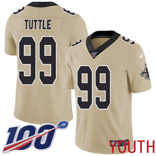 New Orleans Saints Limited Gold Youth Shy Tuttle Jersey NFL Football #99 100th Season Inverted Legend Jersey->women nfl jersey->Women Jersey